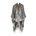 Damen bedruckter Schal-Wrap Modische Quaste vorne offen Poncho Cape